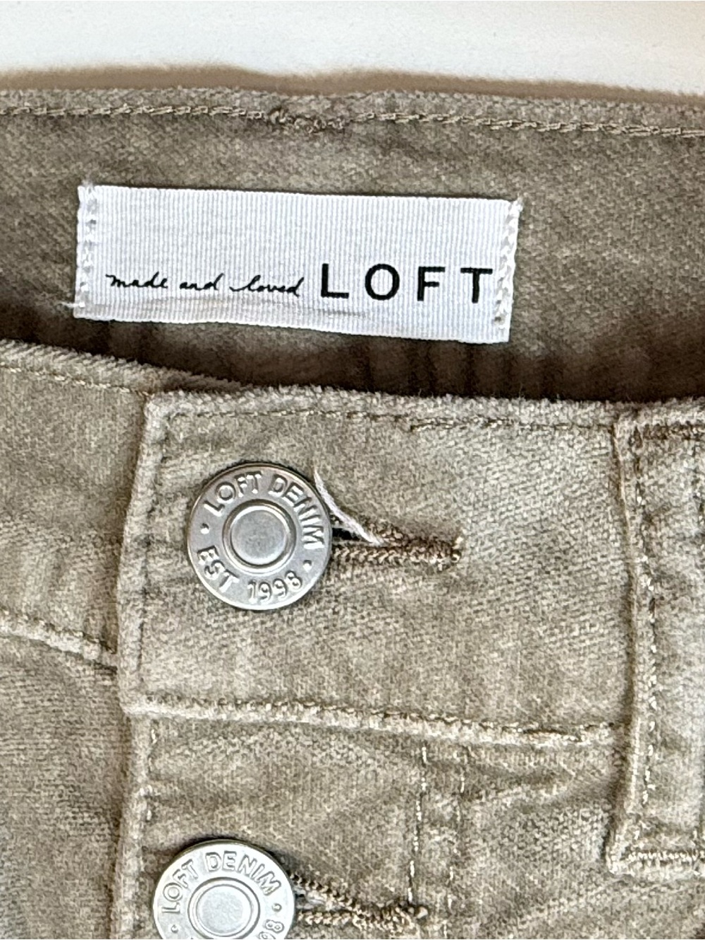 LOFT Velvet Touch Kick Flare Pants, Size 4/27 Taupe Button Fly Stretch - Picture 3 of 13